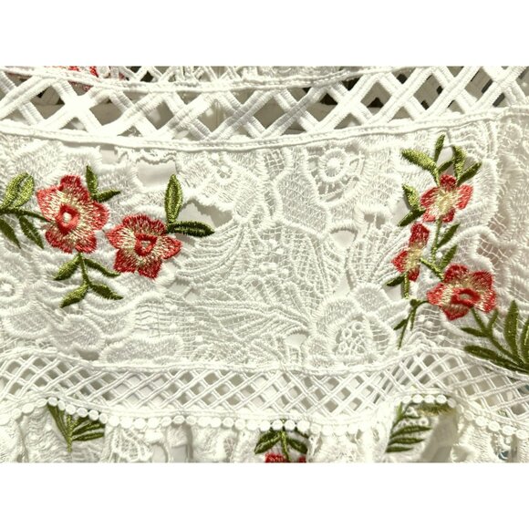 Saylor Robbie White Lace & Embroidered Floral Mini Dress Sz - Picture 4 of 8